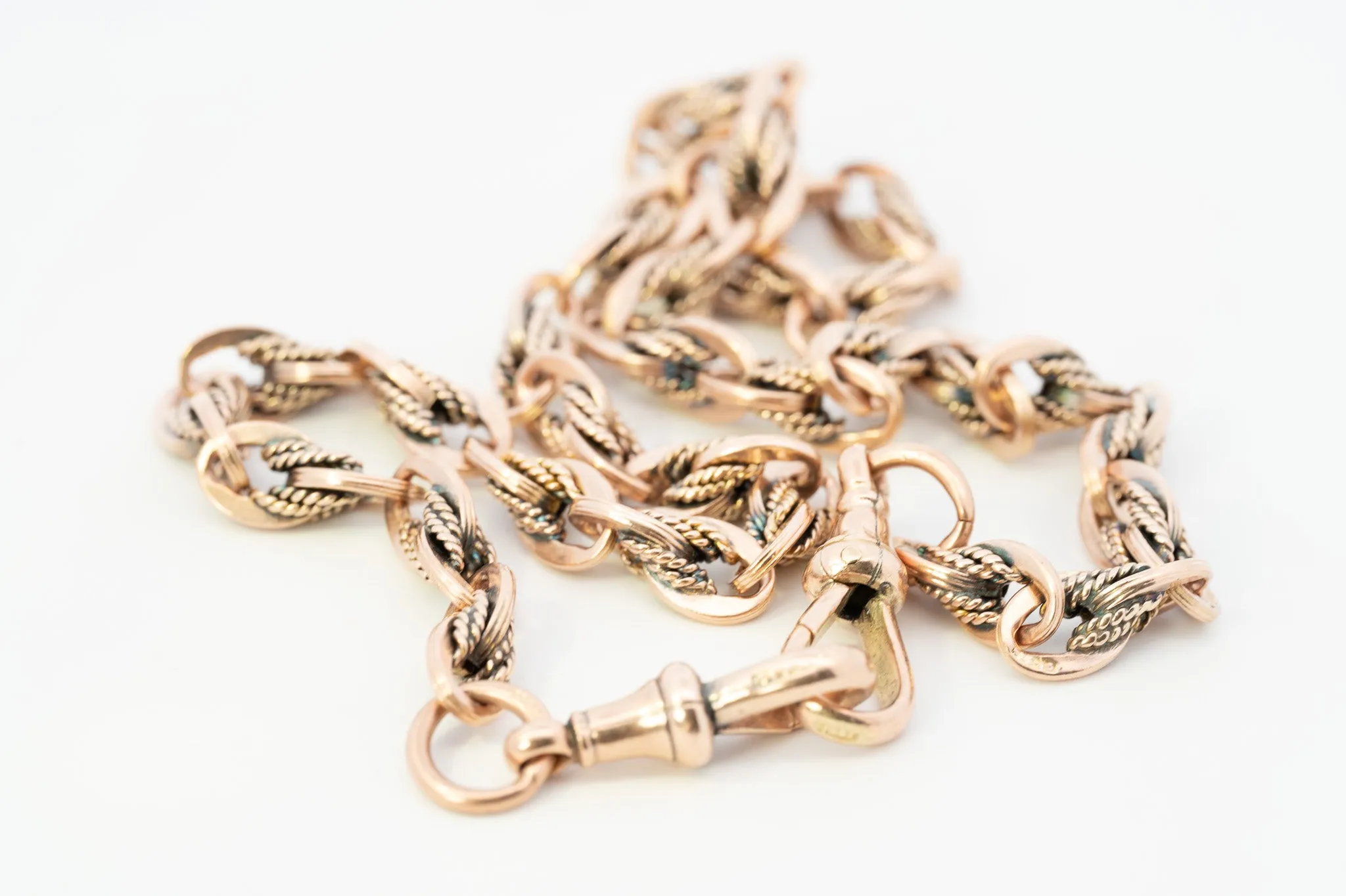 Luxurious 9ct Yellow Gold Fancy Link Chain with Double Albert Swivel Clasps