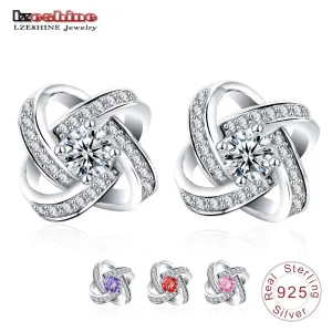 LZESHINE 100% Genuine Sterling-silver-jewelry Earrings Stud with CZ Stone Sterling Silver Earrings for Women Wedding SER0102-B