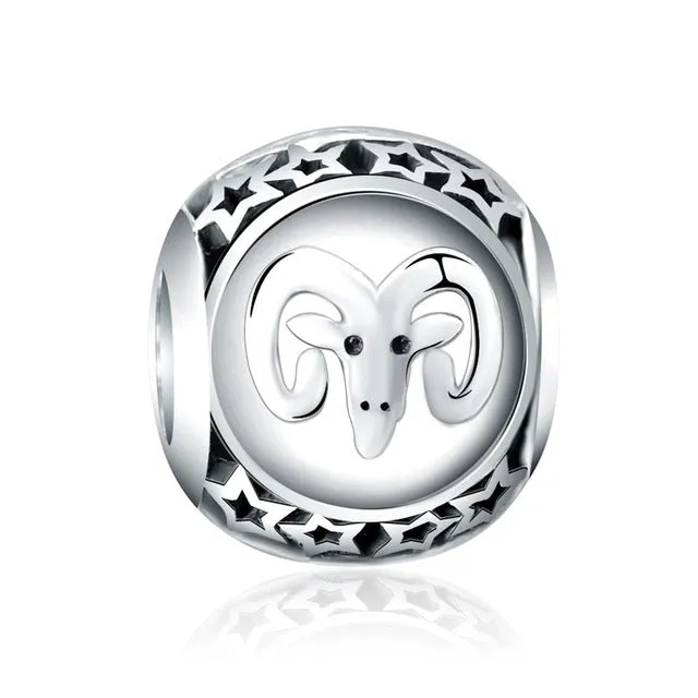 LZESHINE 925 Sterling Silver Beads Twelve Constellations Accessoriess  Zodiac Bead Charm Fit Original Pandora Bracelet PSMB0709