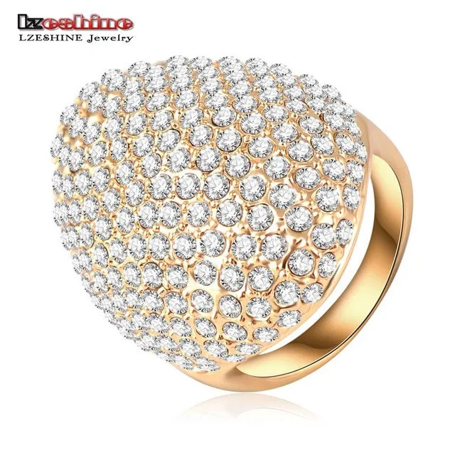 LZESHINE Custom Rings For Women Gold Plate Pave Full Rhinestone Austrian Crystals SWA Elements Party Ring Jewelry Ri-HQ0235-b