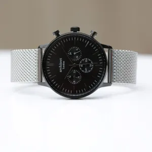 Men's Architect Motivator In Black With Silver Mesh Strap - Modern Font Engraving