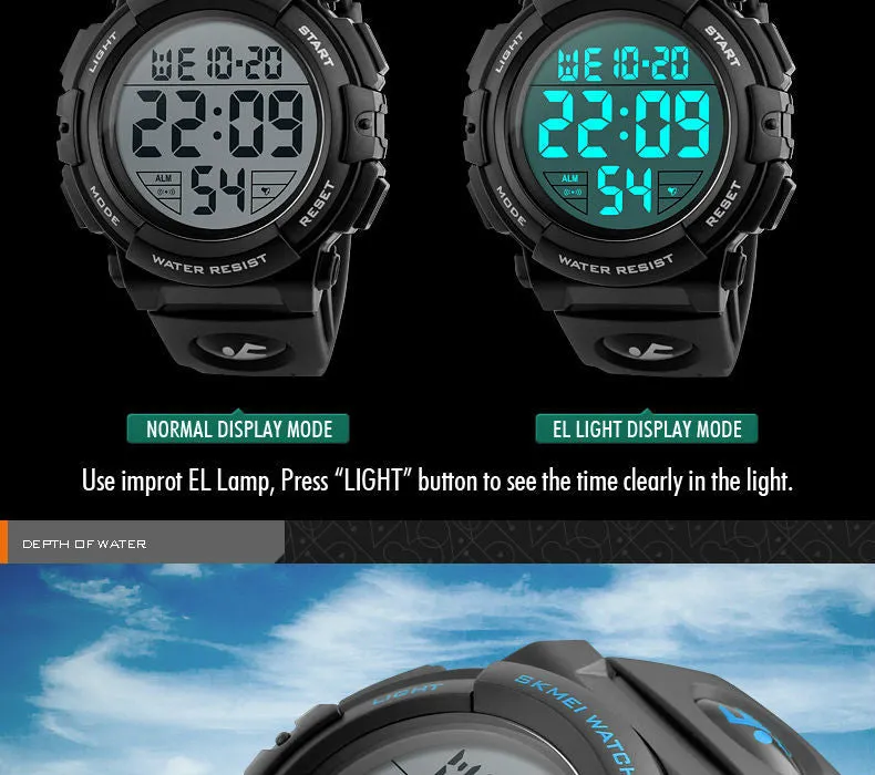 Men's Top Luxury Brand Sport Watch Electronic Digital 50M Waterproof Watches