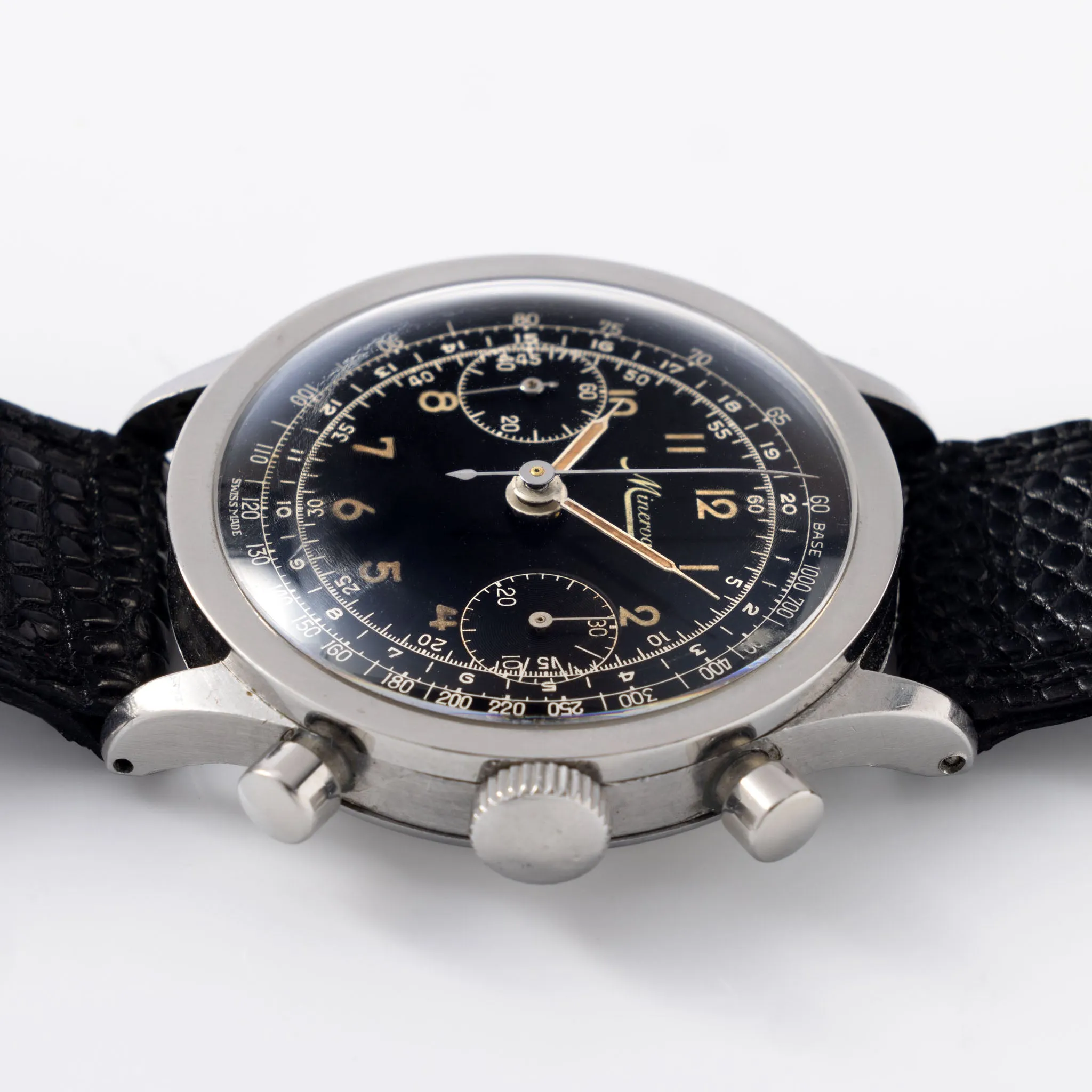 Minerva Oversized Chronograph Black Dial Valjoux 22