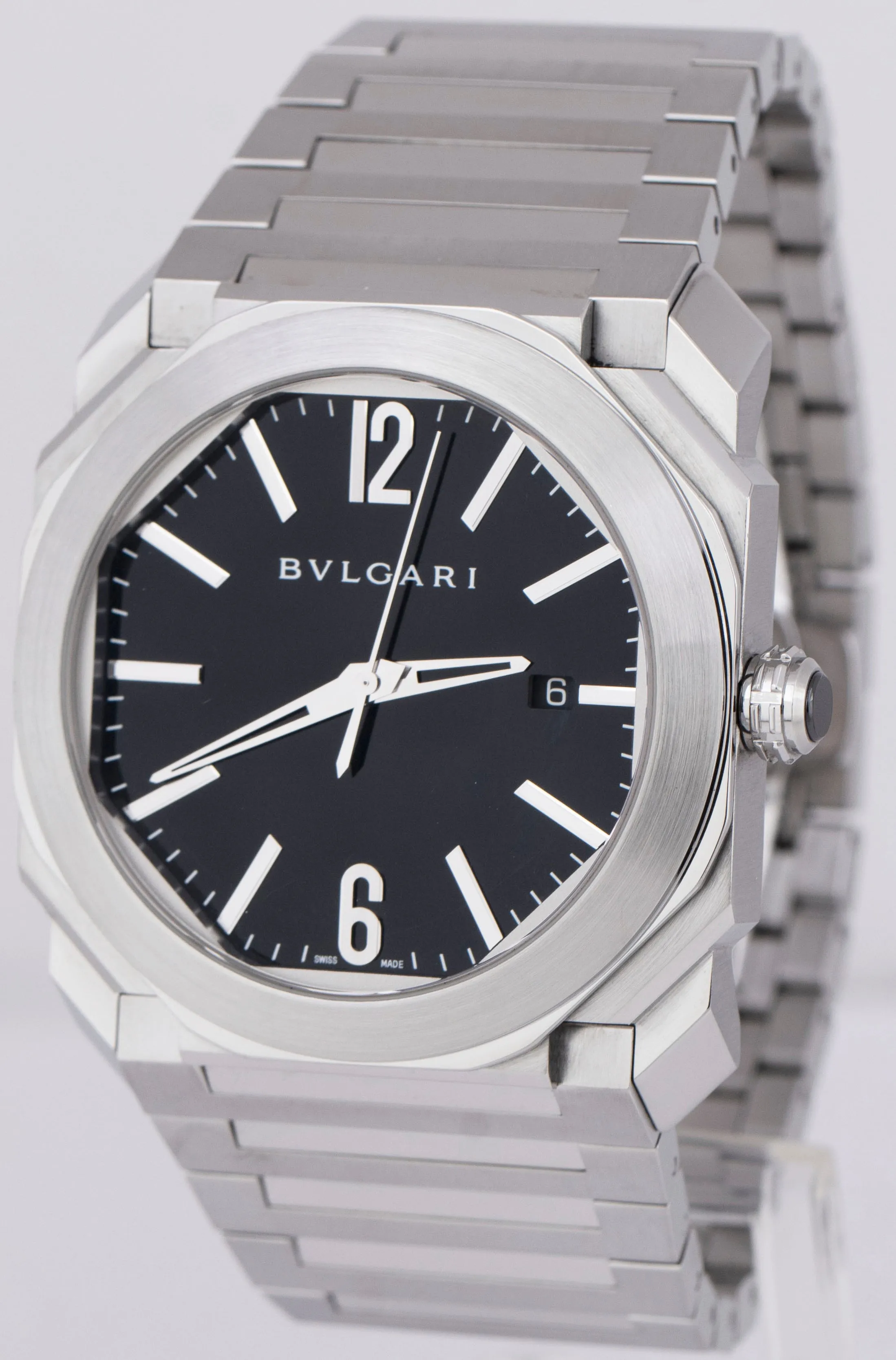 MINT Bvlgari Octo Solotempo Stainless Steel Black 41mm Automatic Watch BGO 41 S