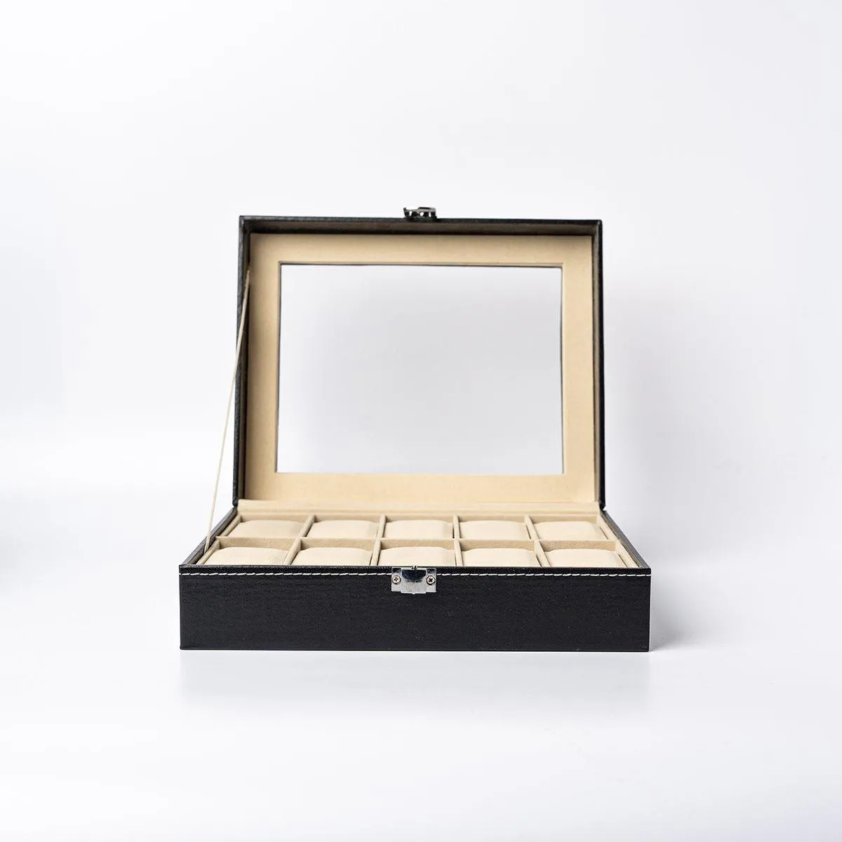 Monogrammed Watch Box - Black Leather - Holds 10 Watches