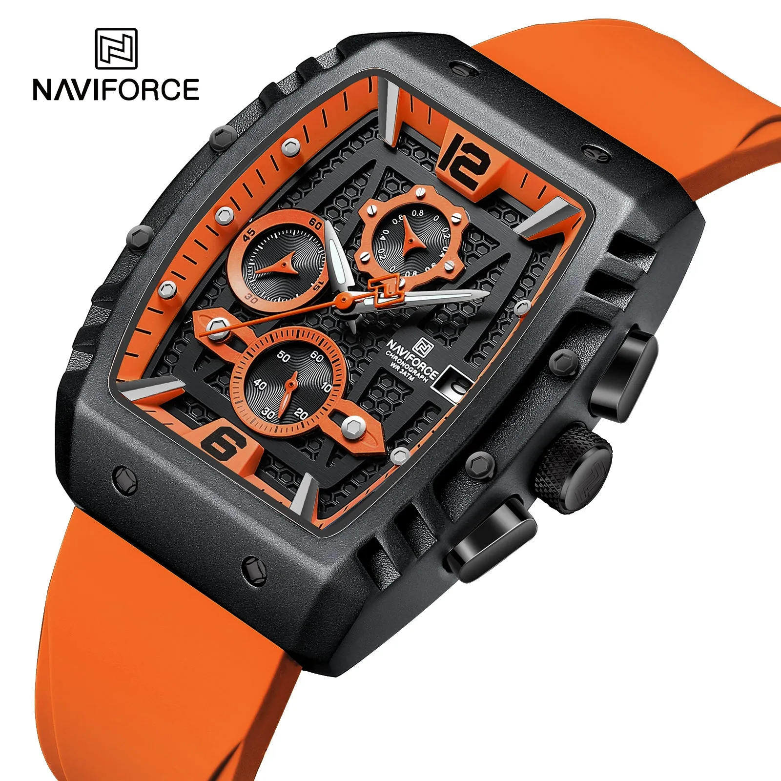 NAVIFORCE 8025 quartz watches with square case Chronograph Sport wrist watch for men