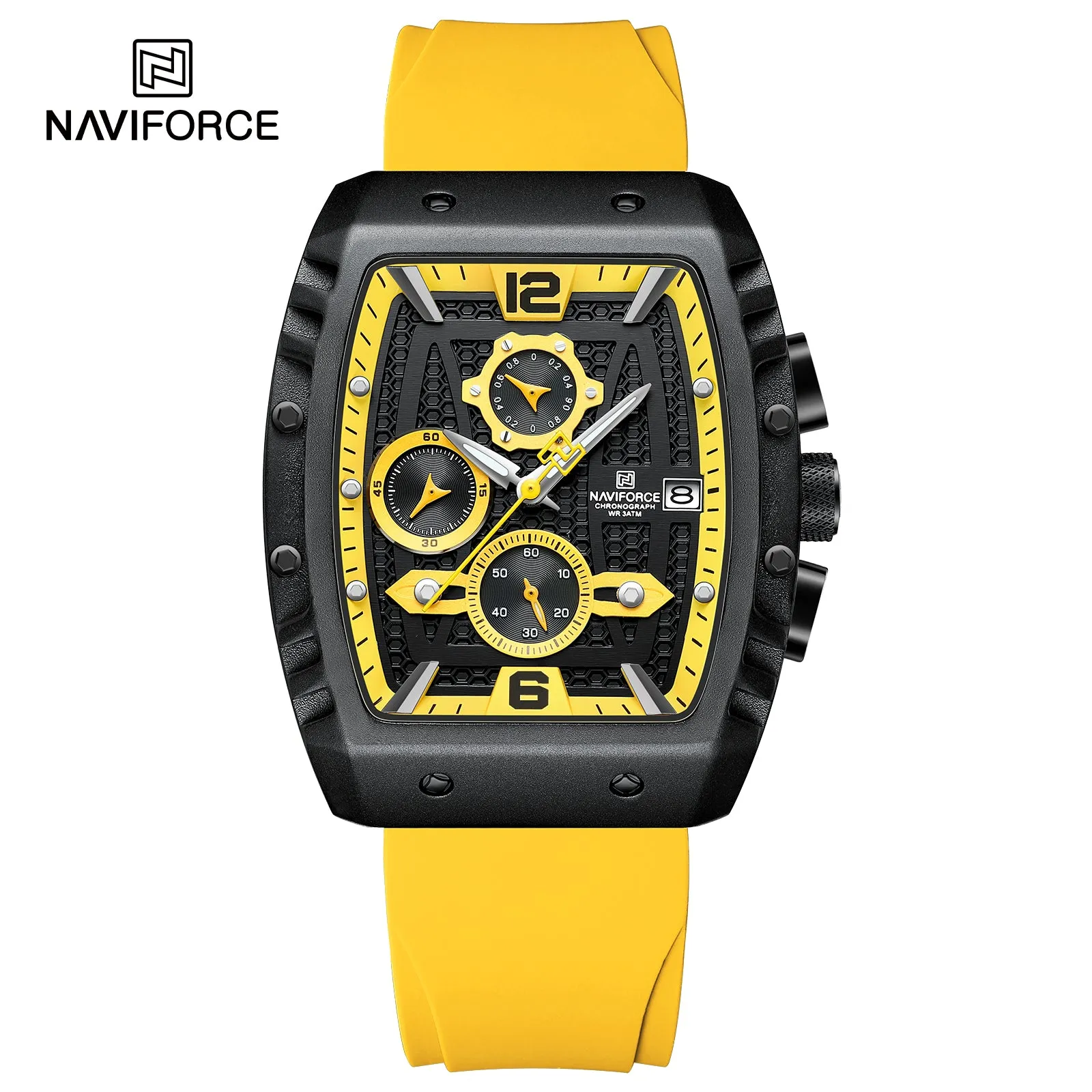 NAVIFORCE 8025 quartz watches with square case Chronograph Sport wrist watch for men