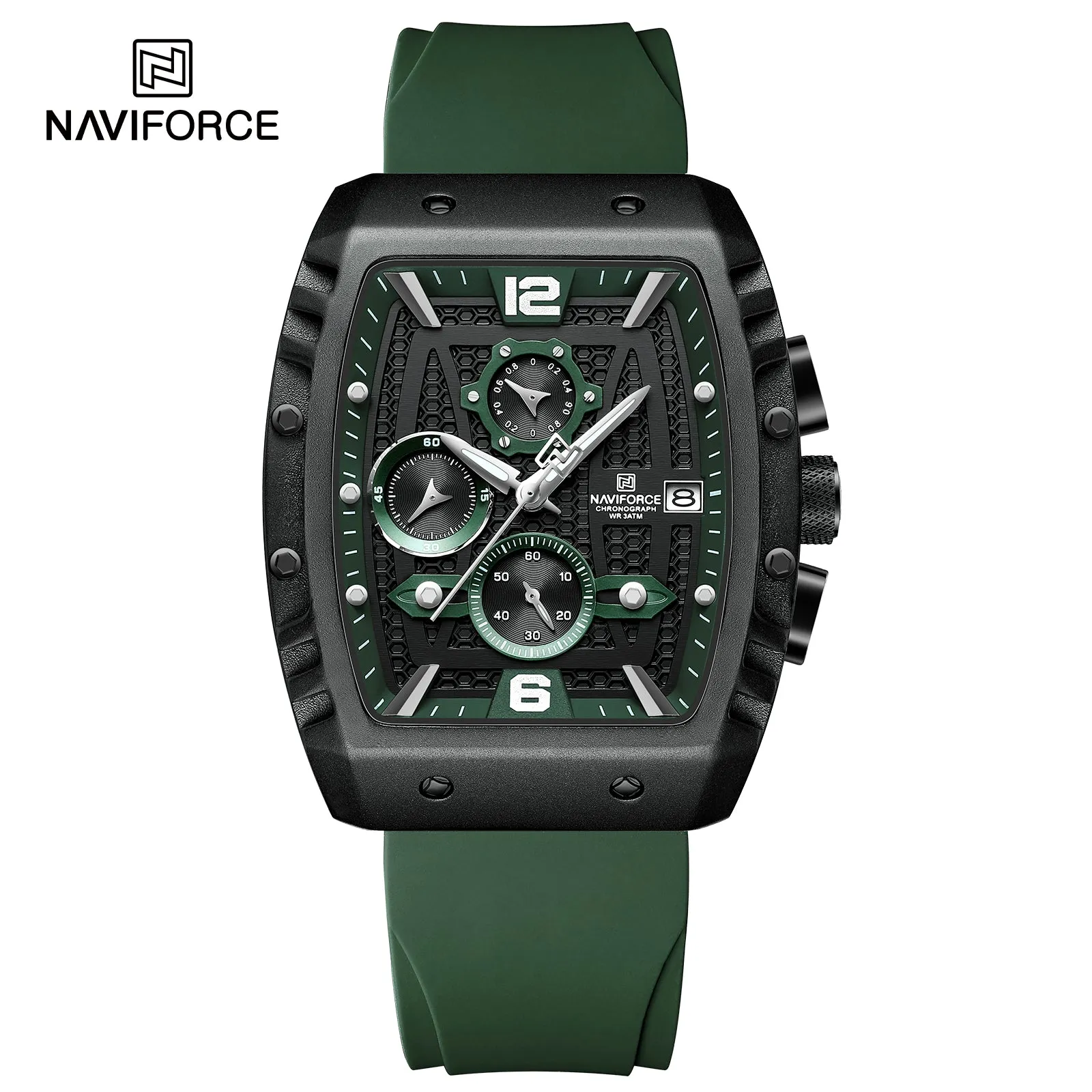 NAVIFORCE 8025 quartz watches with square case Chronograph Sport wrist watch for men