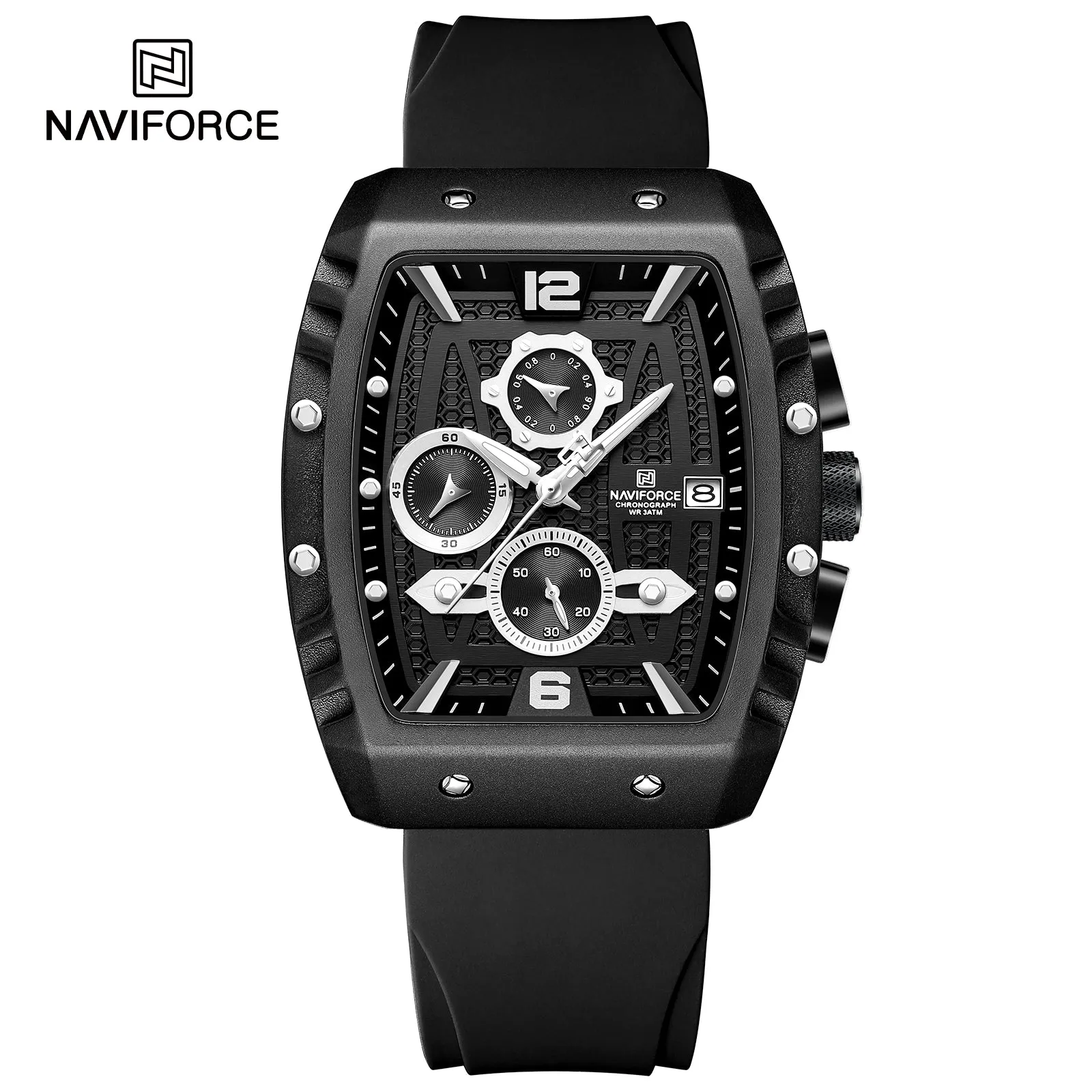 NAVIFORCE 8025 quartz watches with square case Chronograph Sport wrist watch for men