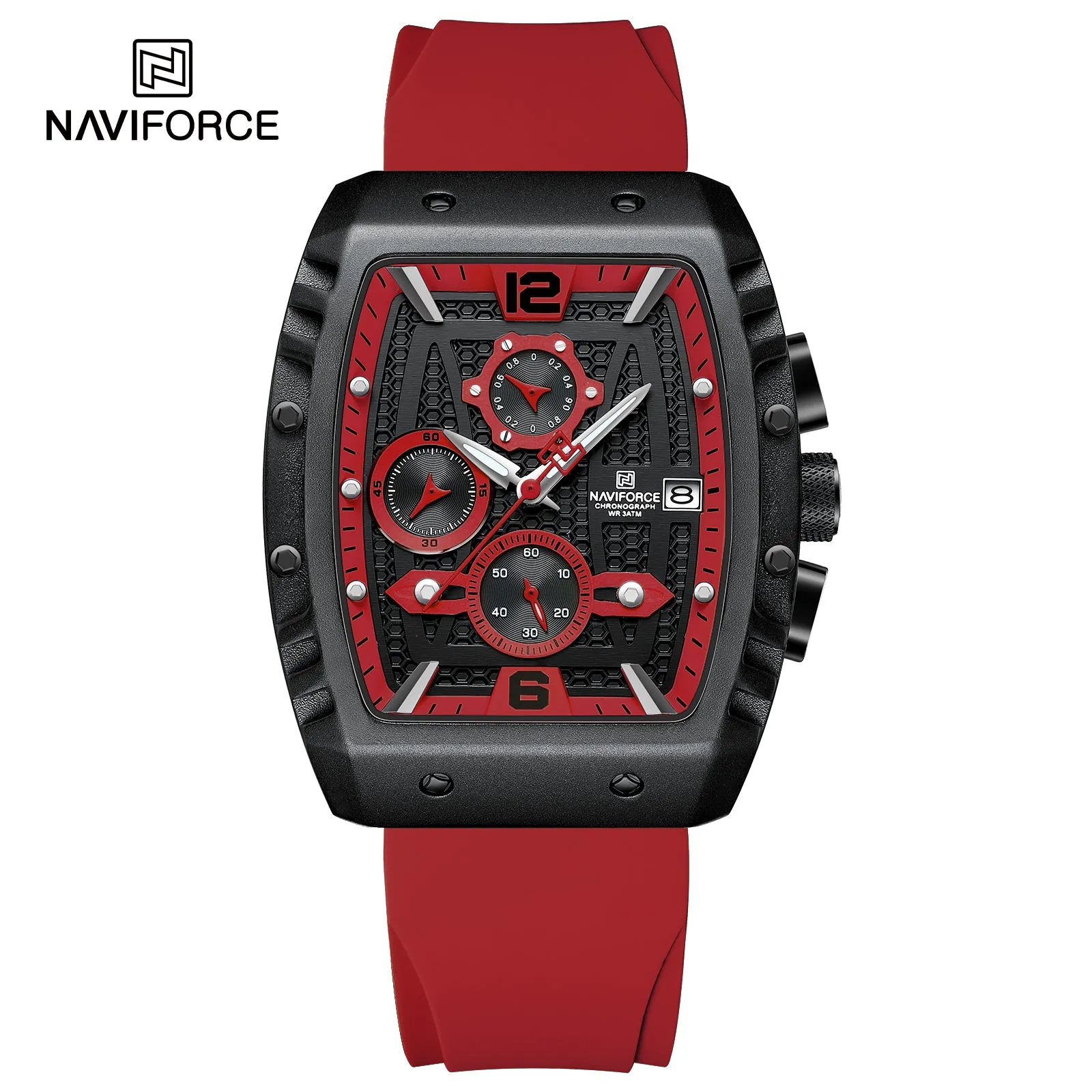 NAVIFORCE 8025 quartz watches with square case Chronograph Sport wrist watch for men