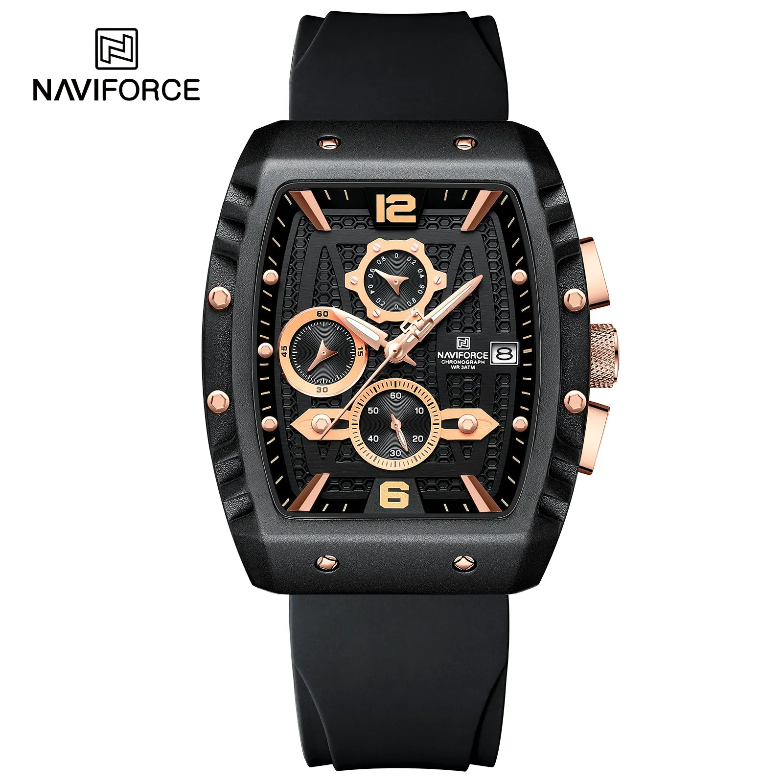 NAVIFORCE 8025 quartz watches with square case Chronograph Sport wrist watch for men