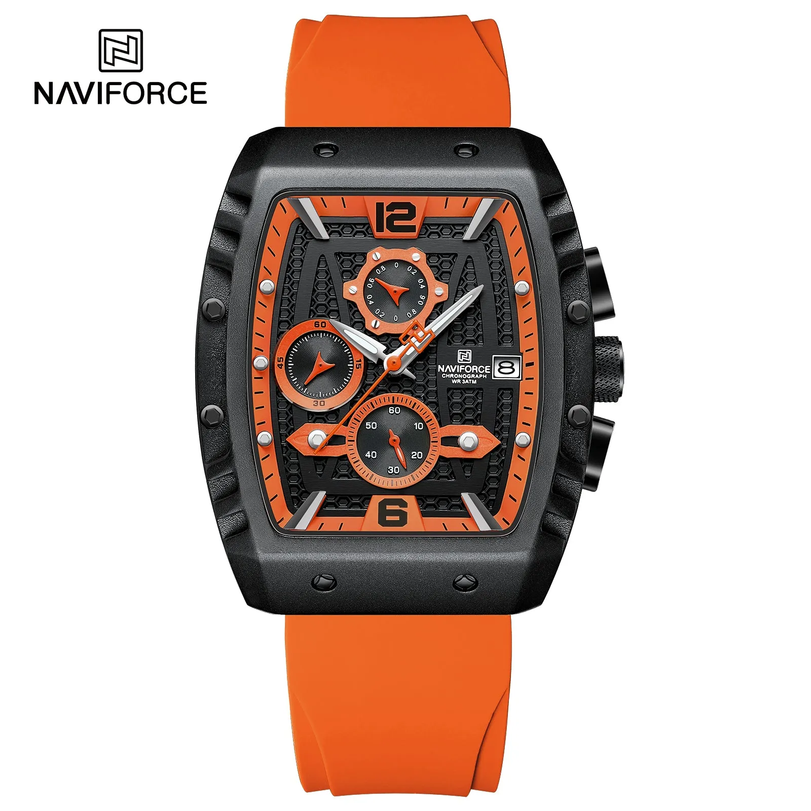 NAVIFORCE 8025 quartz watches with square case Chronograph Sport wrist watch for men