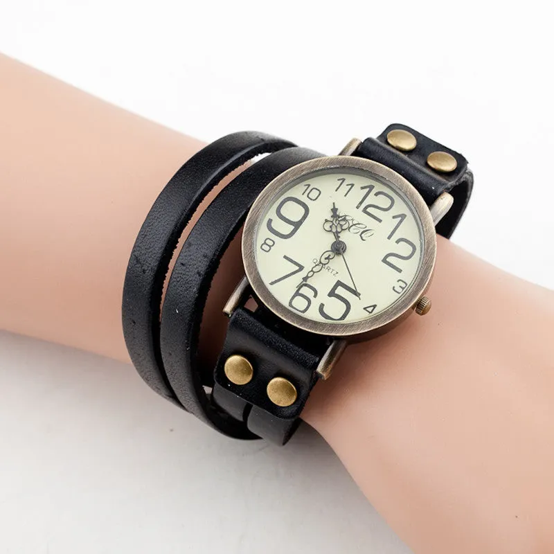 New Antique Watch Fashion Wrap Winding Vintage Watch Cow leather Bracelet Watches Ladies Women Wristwatches