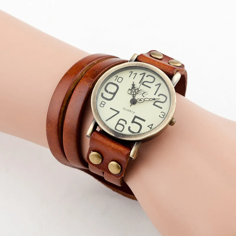 New Antique Watch Fashion Wrap Winding Vintage Watch Cow leather Bracelet Watches Ladies Women Wristwatches