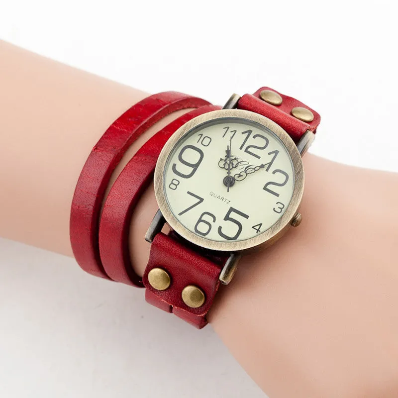 New Antique Watch Fashion Wrap Winding Vintage Watch Cow leather Bracelet Watches Ladies Women Wristwatches