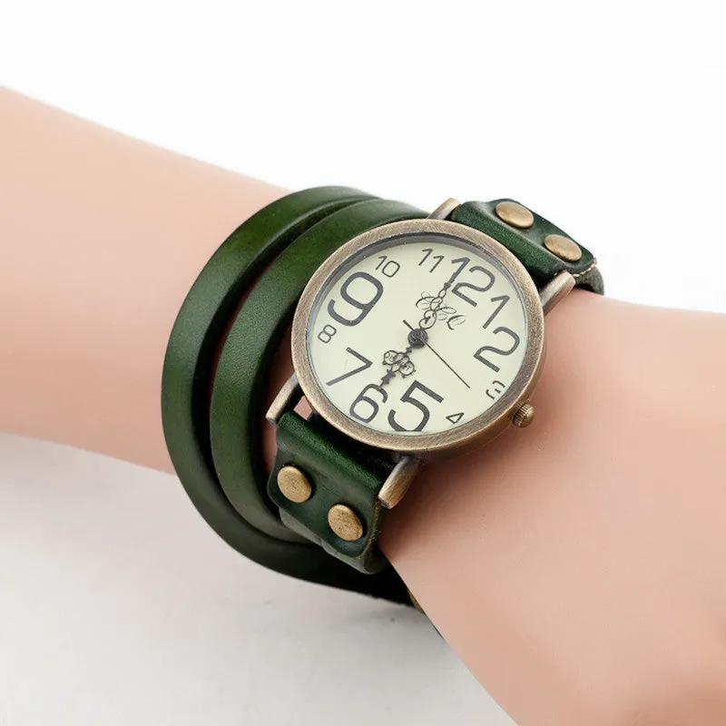 New Antique Watch Fashion Wrap Winding Vintage Watch Cow leather Bracelet Watches Ladies Women Wristwatches