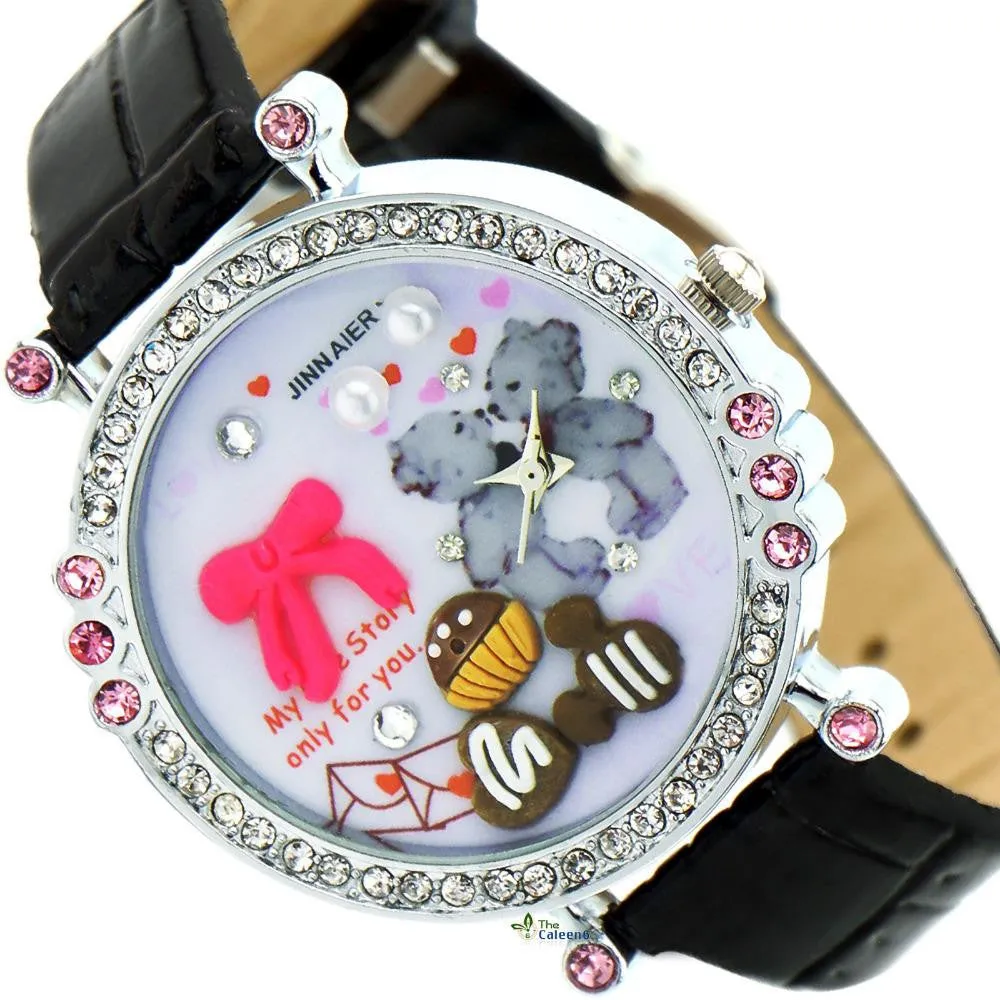 New Cute Cartoon DIY Watch For Children Pu Leather Strap Kids Girls Crystal Gift Quartz Watch