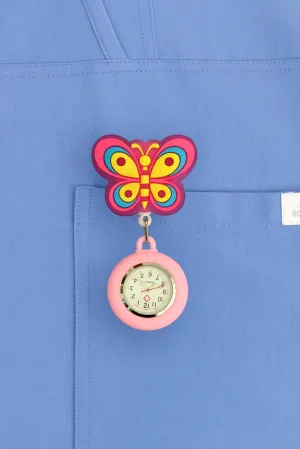 Nurse Pocket Silicon Fob Clip Watch - Butterfly