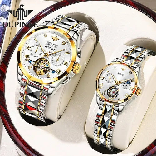 OUPINKE New  Luxury Couple Watch Sapphire Mirror Waterproof Sports