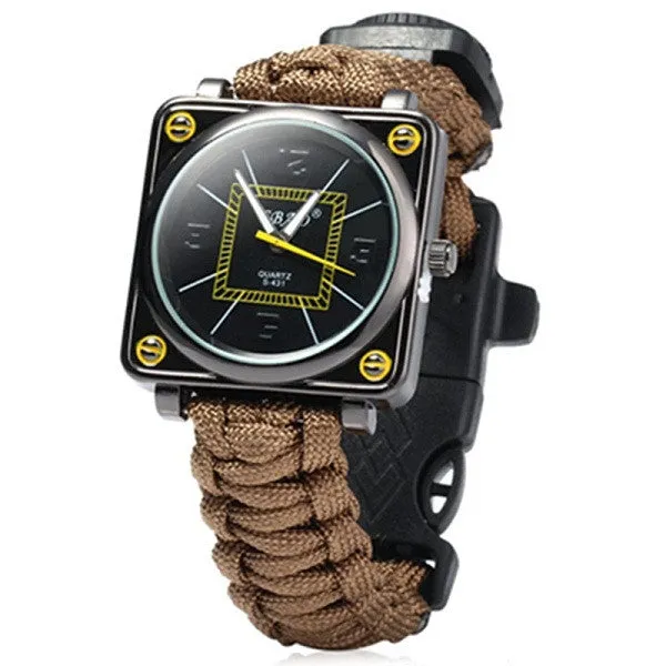 Outdoor Sport Men Watch Survival Gear Escape Cord Emergency Survival Bracelet Wristwatch Rope Flint Whistle Scraper Buckle