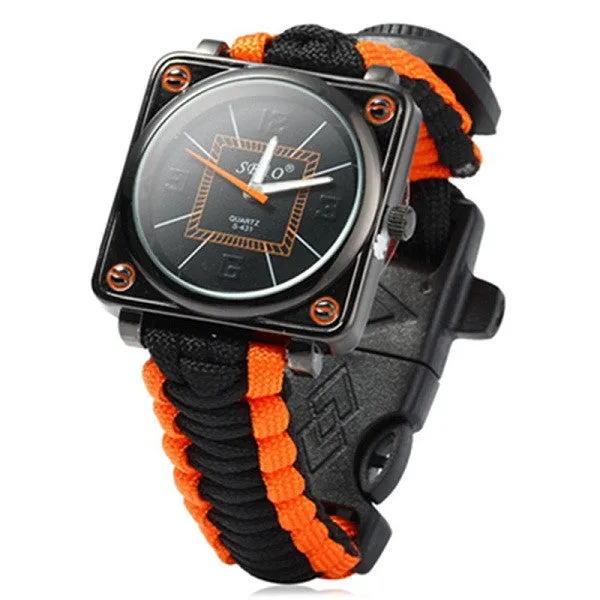 Outdoor Sport Men Watch Survival Gear Escape Cord Emergency Survival Bracelet Wristwatch Rope Flint Whistle Scraper Buckle