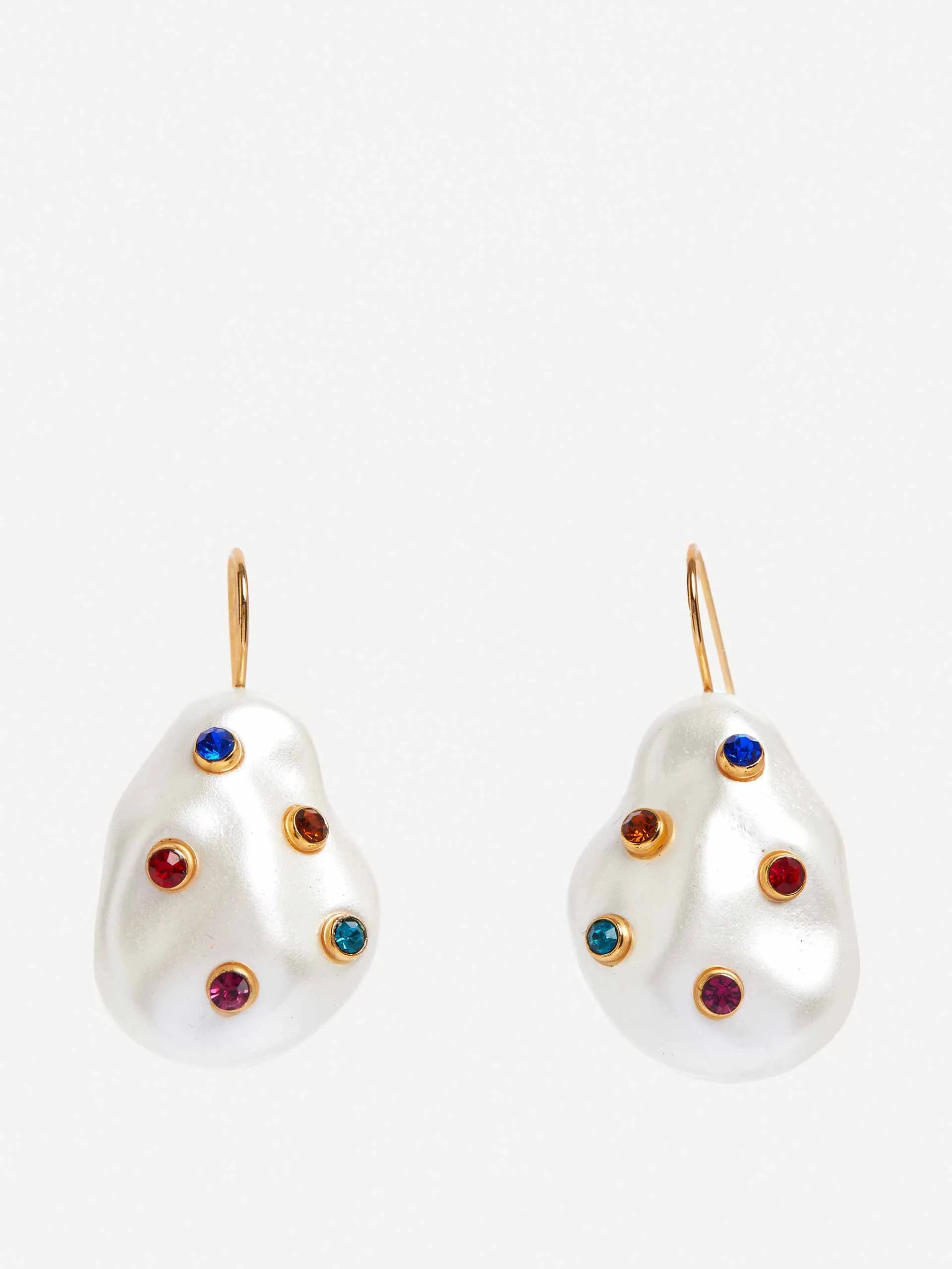 Pearl earrings with multi-coloured crystals