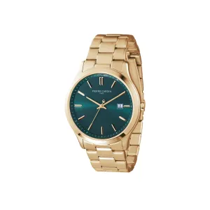 Épinettes Essential Gold Watch with Green Dial and Metal Links Strap