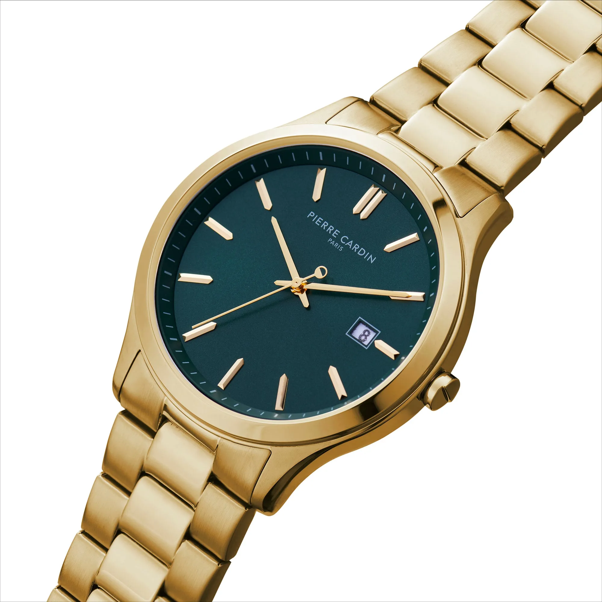 Épinettes Essential Gold Watch with Green Dial and Metal Links Strap