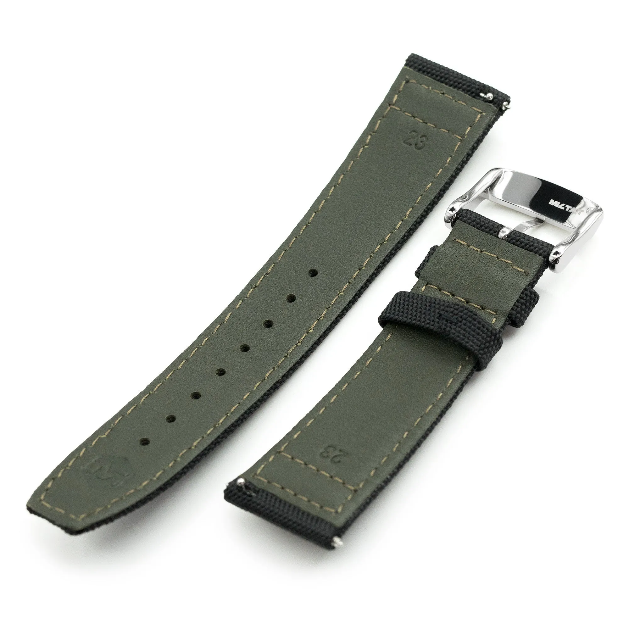 Q.R. Black Sailcloth Watch Band with leather lining, 19mm, 20mm or 23mm