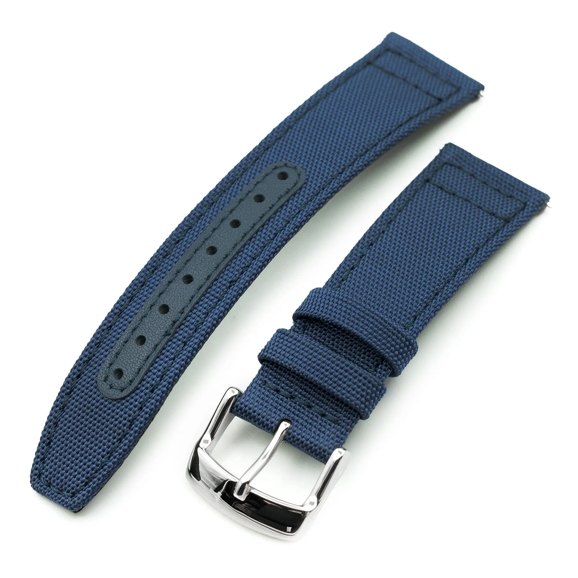 Q.R. Navy Blue Sailcloth Watch Band with leather lining, 19mm, 20mm or 23mm