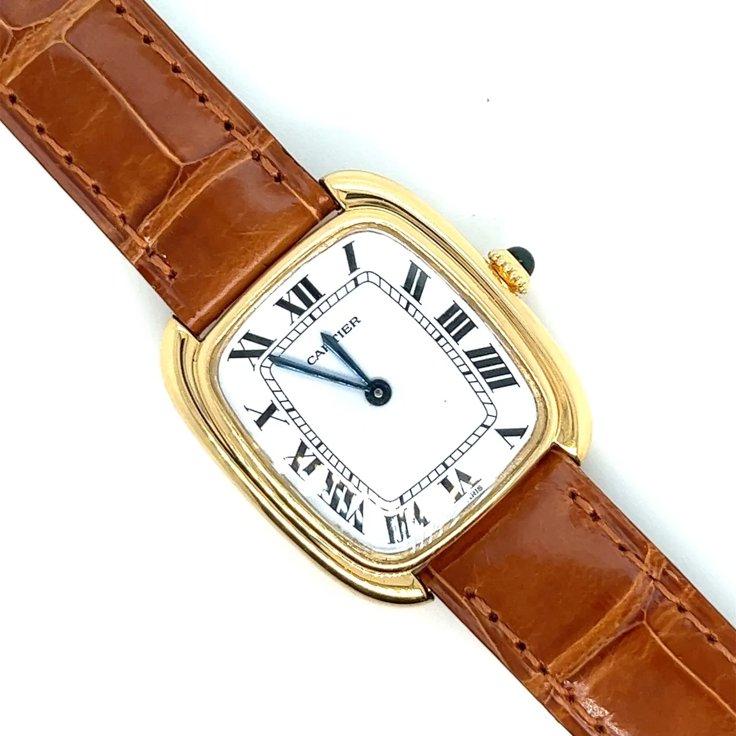 Rare 1980s 18kt Yellow Gold Cartier Gondolé Paris Automatique Bubbleback