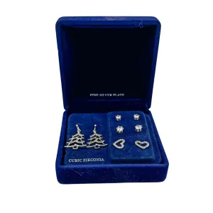 RH Macy Fine Silver Plated Cubic Zirconia Christmas Tree Earring Set