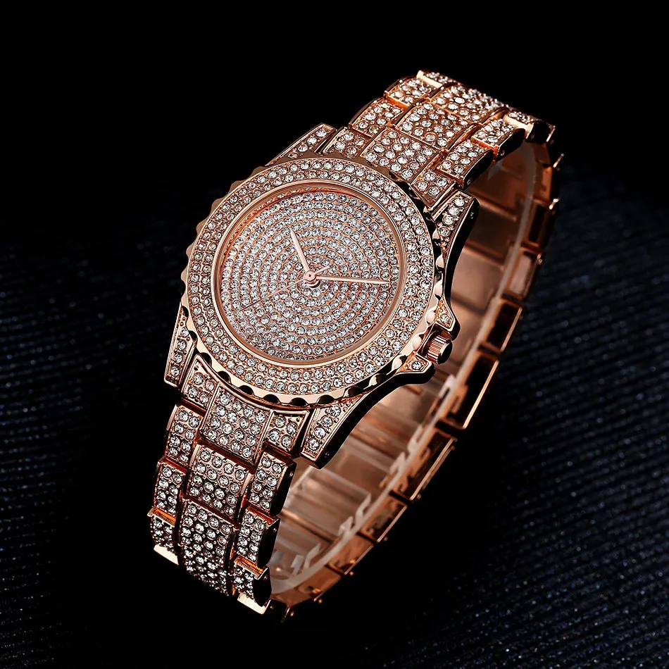 Rhinestone Rose Gold Clock for Ladies