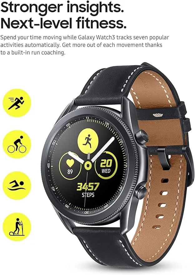 SAMSUNG Galaxy Watch 3 (45mm, GPS, Bluetooth) Smart Watch with Advanced Health Monitoring, Fitness Tracking, and Long lasting Battery - Mystic Black (US Version)