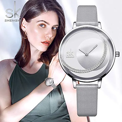 SK Fashion Women Watches Leather Band Simple Decent Casual Waterproof Lady Watch