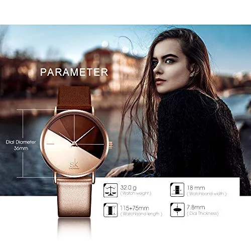 SK Fashion Women Watches Leather Band Simple Decent Casual Waterproof Lady Watch