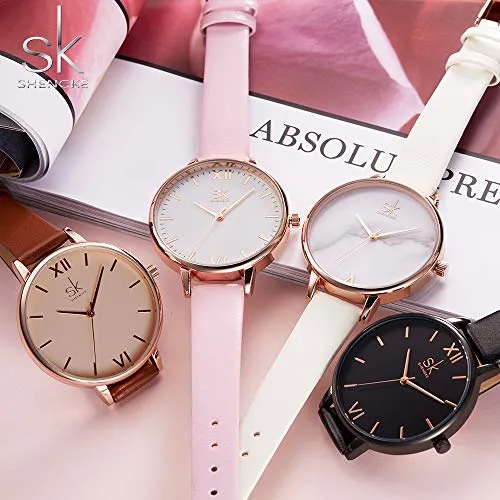 SK Fashion Women Watches Leather Band Simple Decent Casual Waterproof Lady Watch