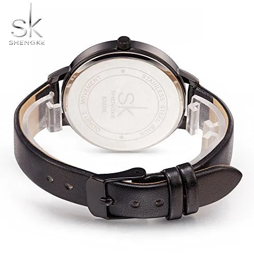 SK Fashion Women Watches Leather Band Simple Decent Casual Waterproof Lady Watch