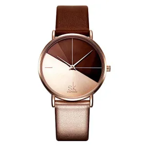 SK Fashion Women Watches Leather Band Simple Decent Casual Waterproof Lady Watch