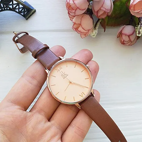 SK Fashion Women Watches Leather Band Simple Decent Casual Waterproof Lady Watch