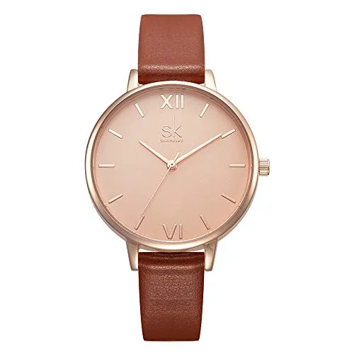 SK Fashion Women Watches Leather Band Simple Decent Casual Waterproof Lady Watch