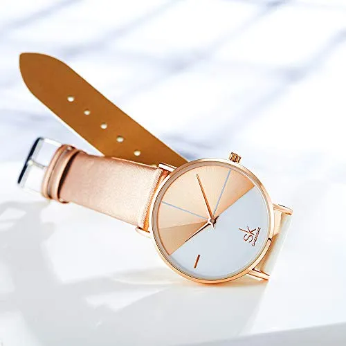 SK Fashion Women Watches Leather Band Simple Decent Casual Waterproof Lady Watch