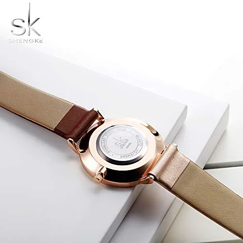 SK Fashion Women Watches Leather Band Simple Decent Casual Waterproof Lady Watch