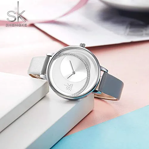 SK Fashion Women Watches Leather Band Simple Decent Casual Waterproof Lady Watch