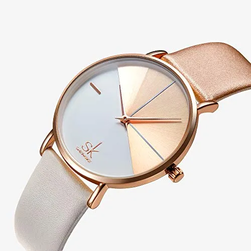 SK Fashion Women Watches Leather Band Simple Decent Casual Waterproof Lady Watch