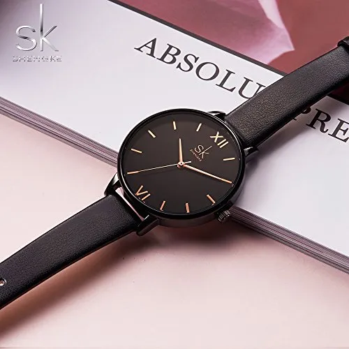 SK Fashion Women Watches Leather Band Simple Decent Casual Waterproof Lady Watch