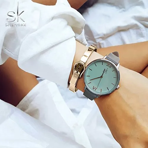 SK Fashion Women Watches Leather Band Simple Decent Casual Waterproof Lady Watch