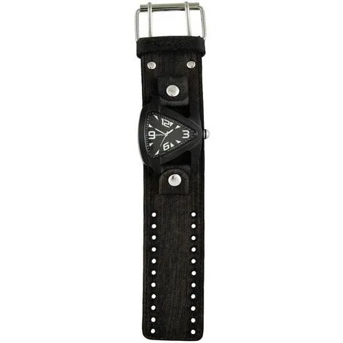 Teardrop Black Watch with Distressed Black Leather Cuff