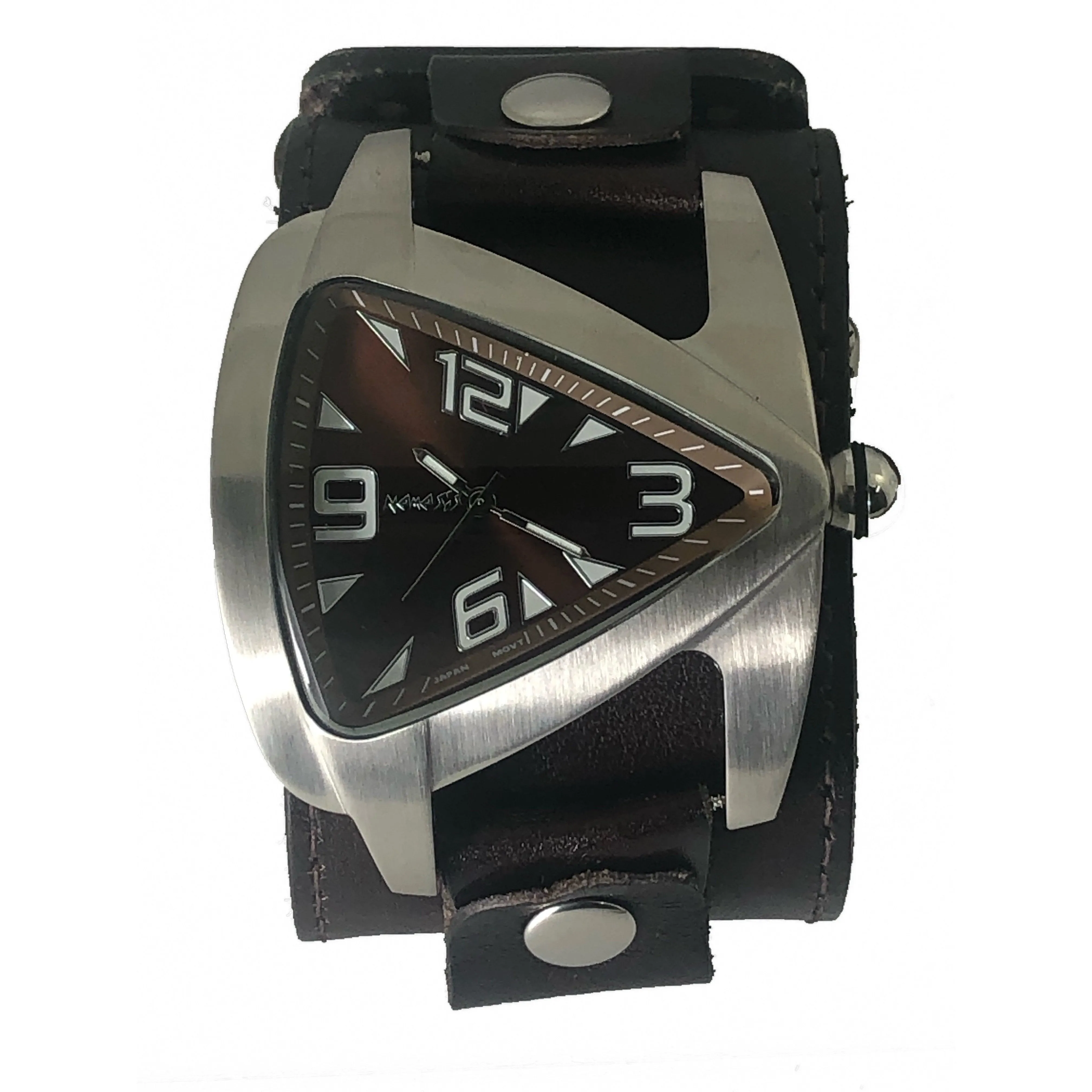 Teardrop Copper Watch with Perforated Dark Brown Leather Wide Cuff