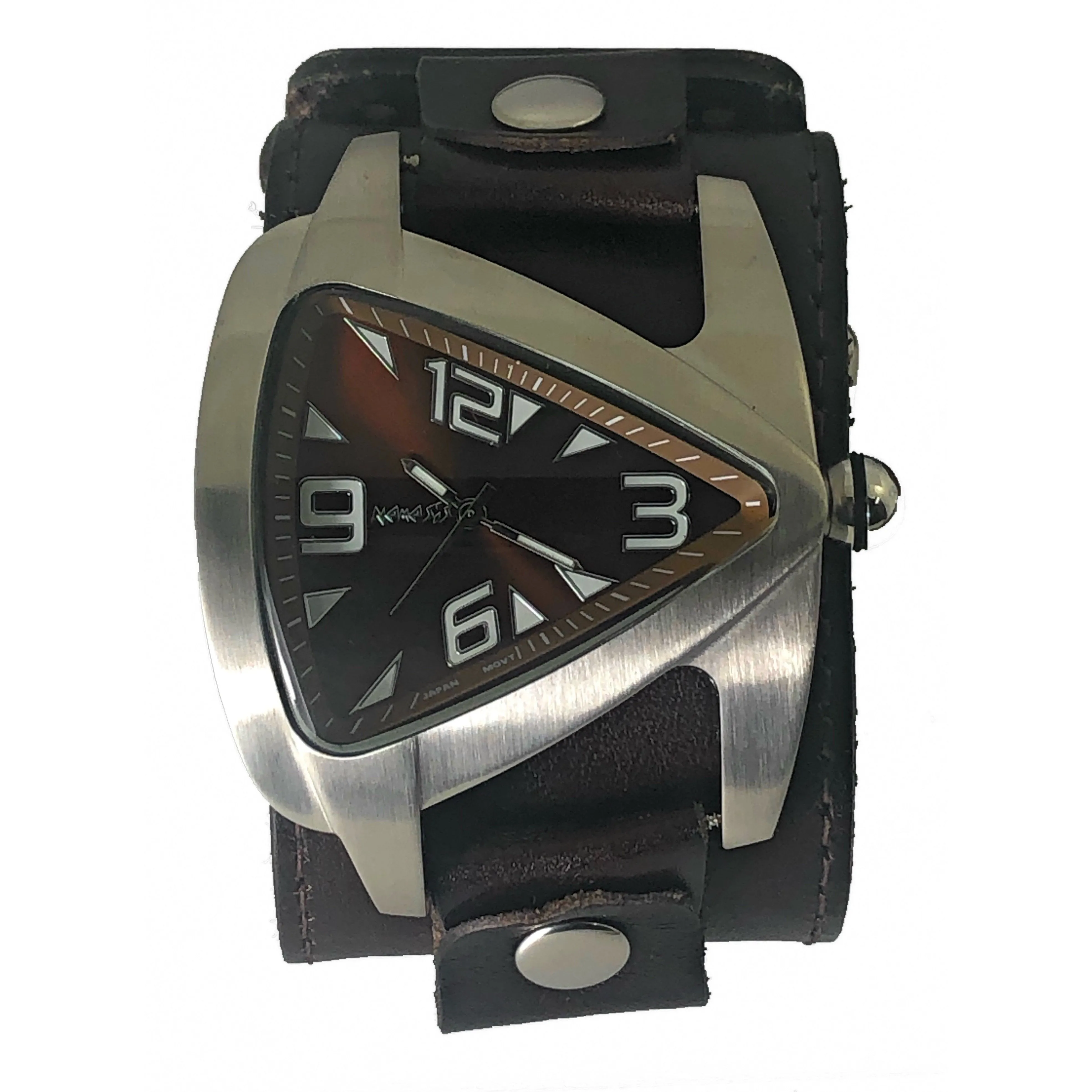 Teardrop Copper Watch with Perforated Dark Brown Leather Wide Cuff